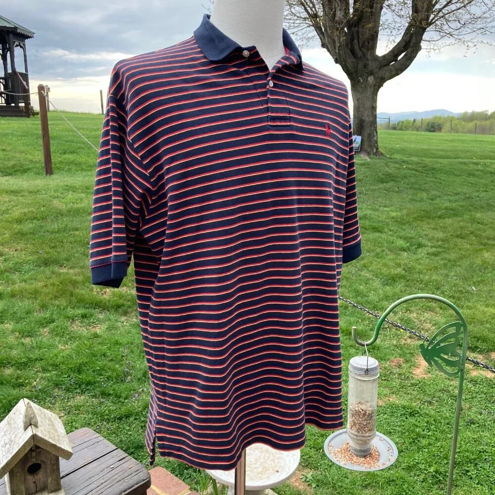 Polo by Ralph Lauren Blue s/s Polo with Red and Yellow Stripes Men's XL